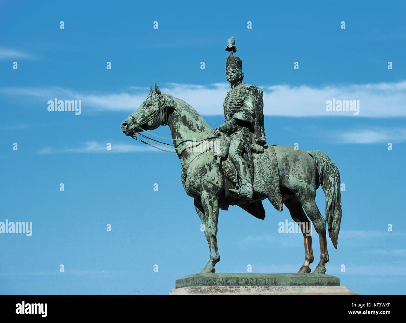 Statua in bronzo Conte András Hadik de Futak sul cavallo da Vastak Gyorgy Quartiere del Castello di Buda superiore Budapest Ungheria Foto Stock