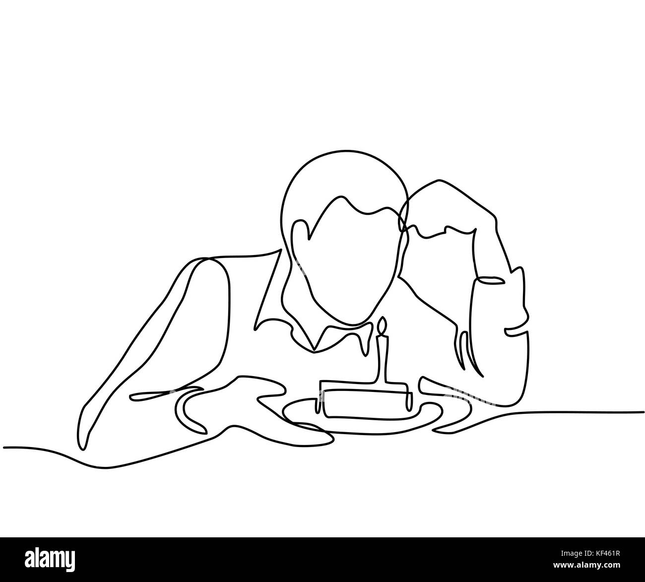 Uomo con torta di compleanno con candela Illustrazione Vettoriale