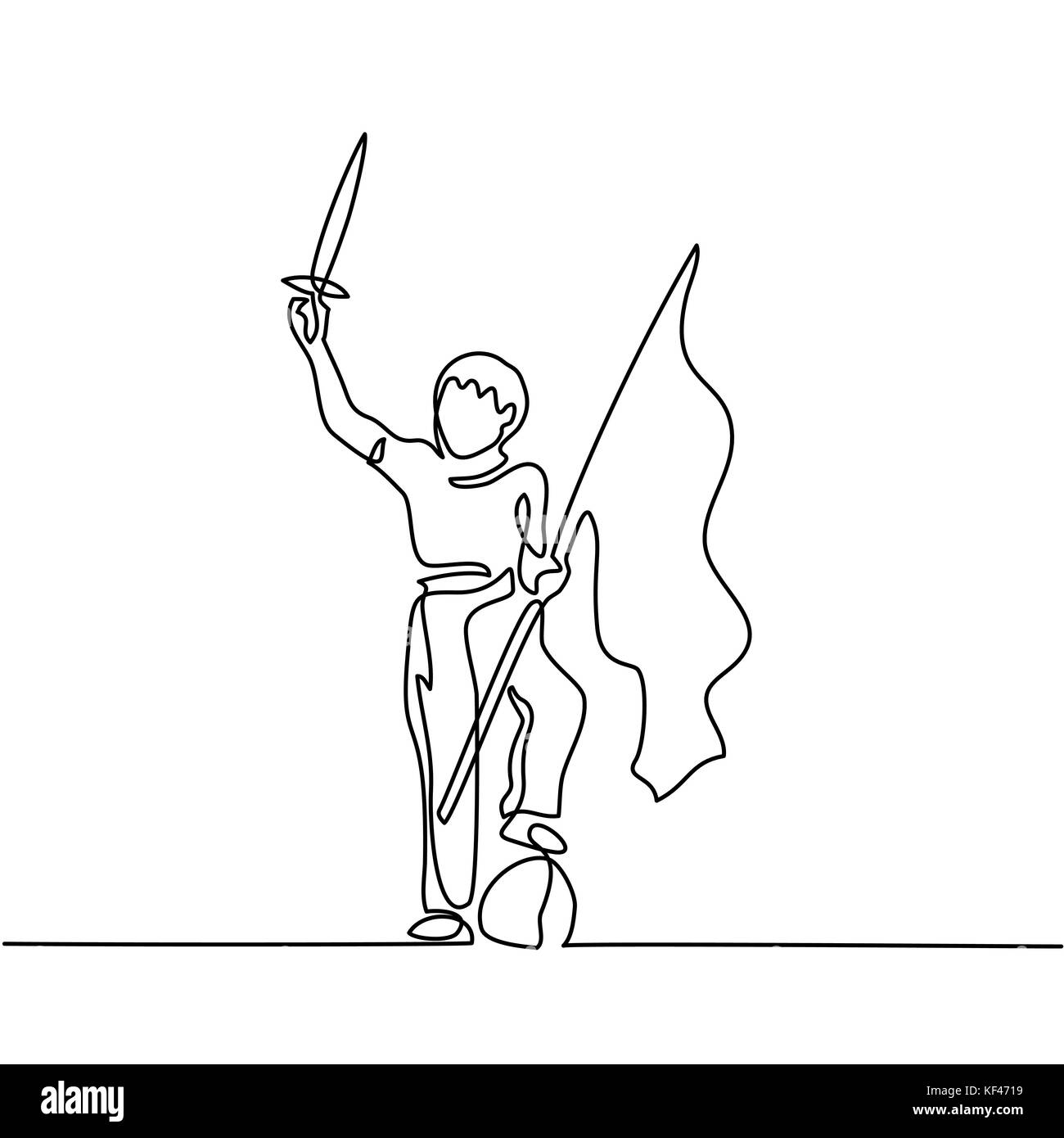 Giovane ragazzo giocando con spada e bandiera Illustrazione Vettoriale