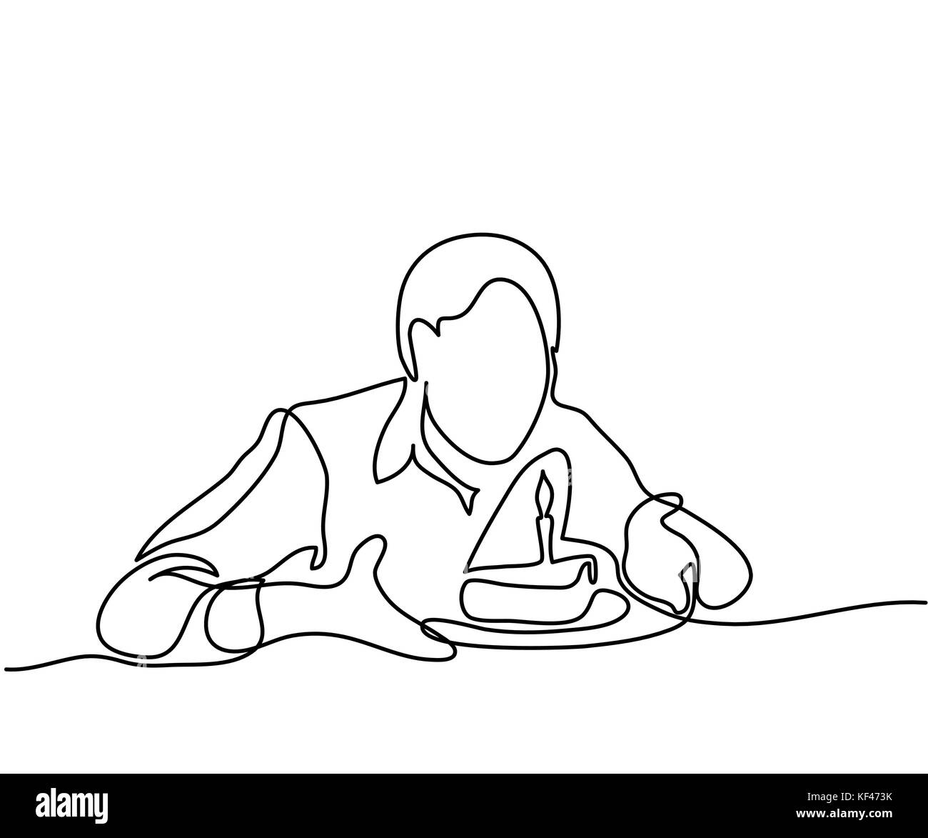 Uomo con torta di compleanno con candela Illustrazione Vettoriale