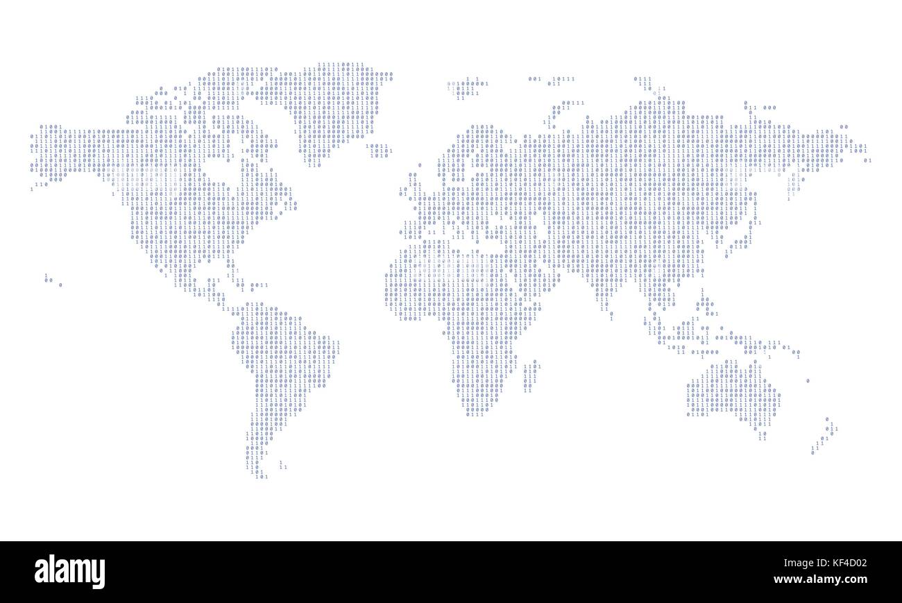 Mappa mondo realizzato da binario codice dei dati Illustrazione Vettoriale