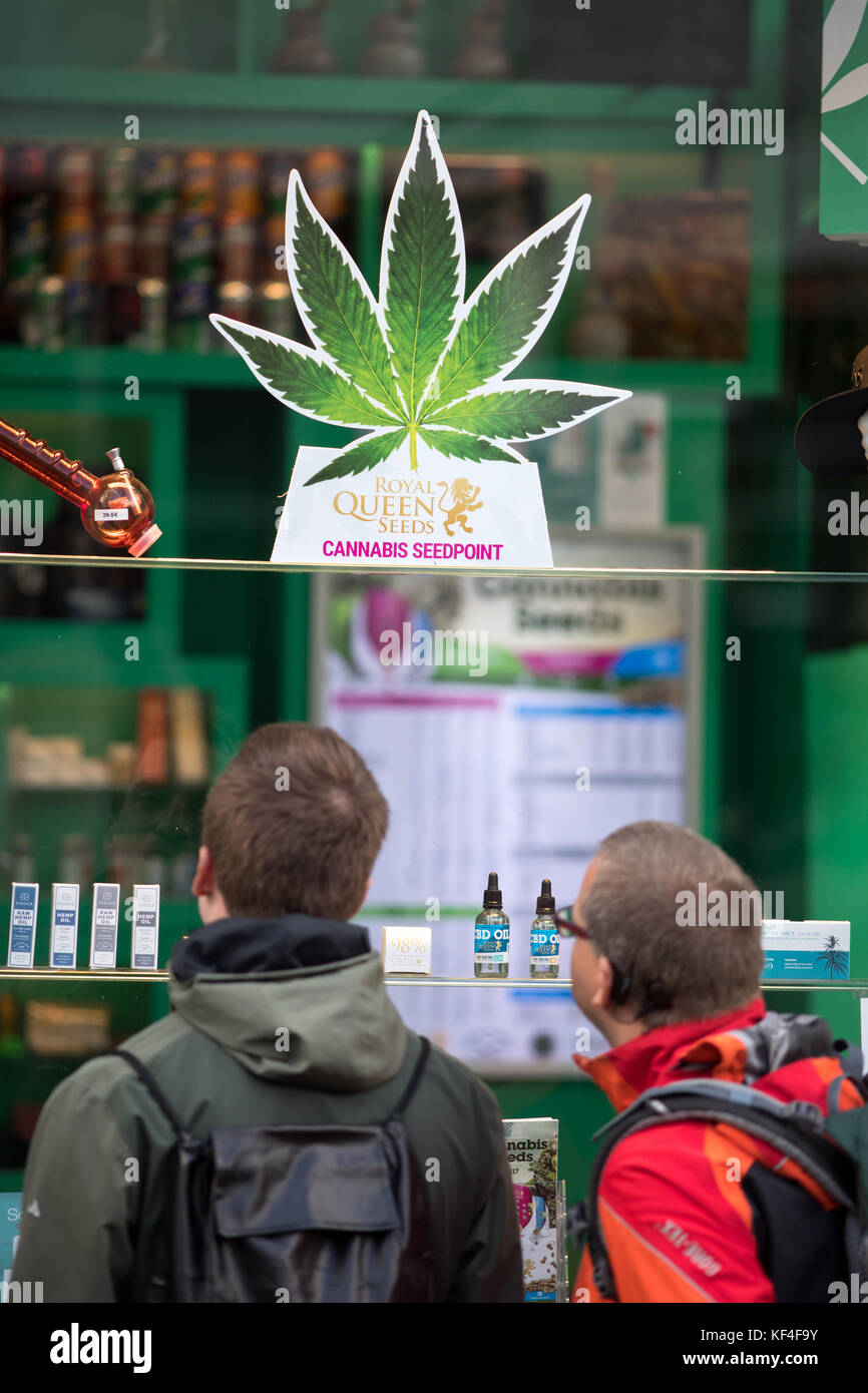 Negozio di vendita di cannabis, il quartiere a luci rosse di Amsterdam, Paesi Bassi Foto Stock