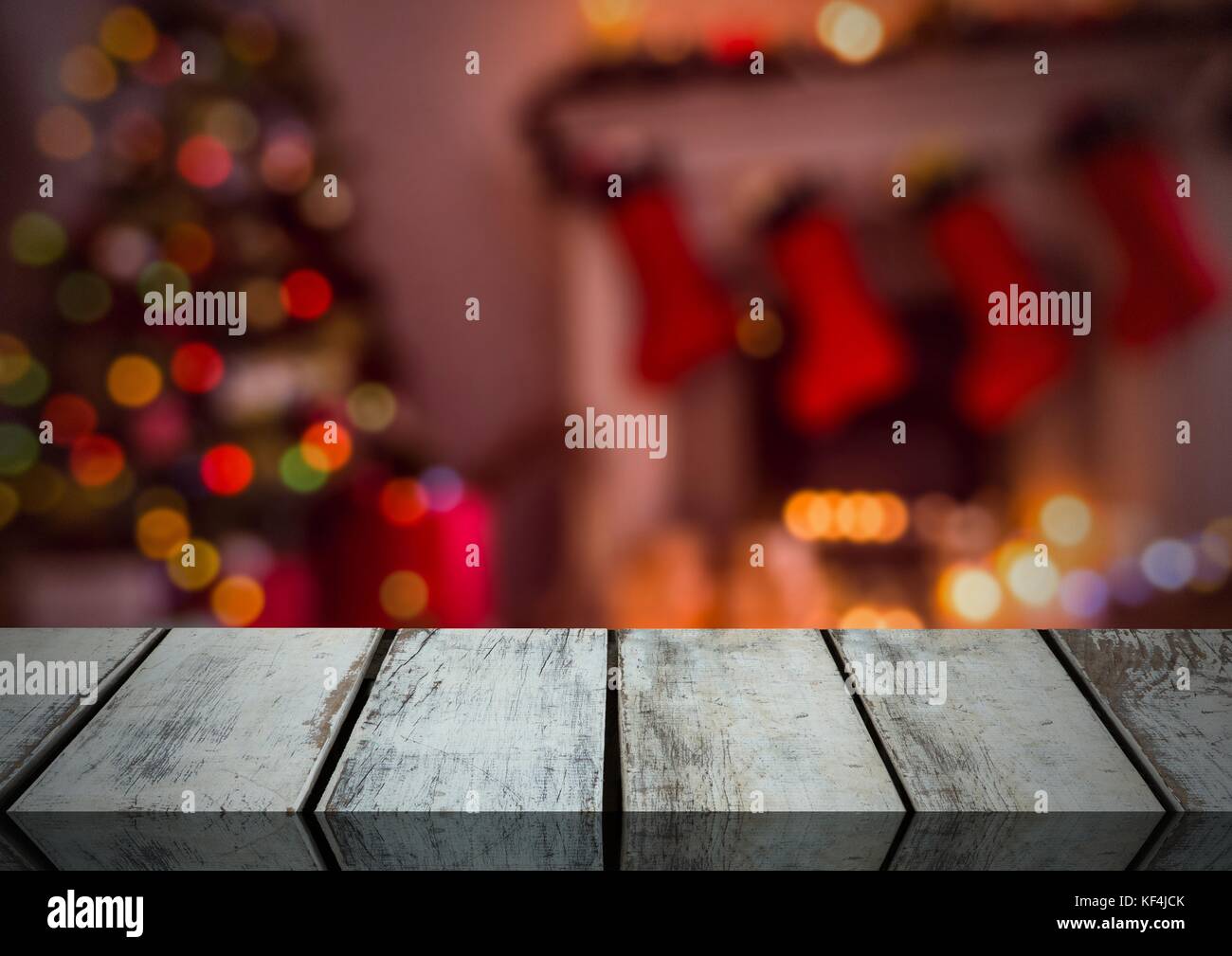 Composito Digitale del pavimento in legno con tema Natale sfondo Foto Stock