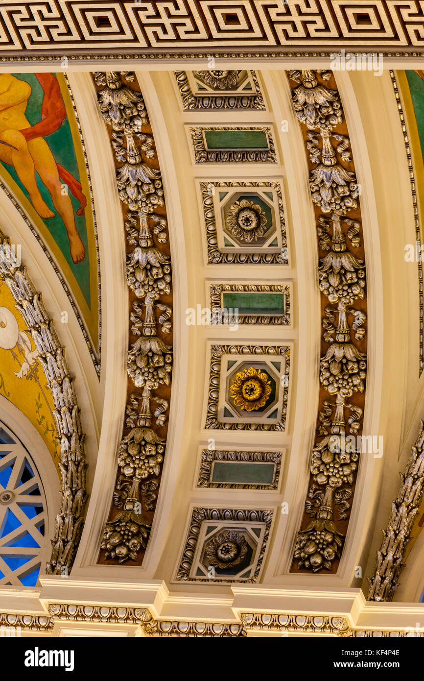La Biblioteca del Congresso di Washington, DC. Thomas Jefferson Building, soffitto Design. Foto Stock