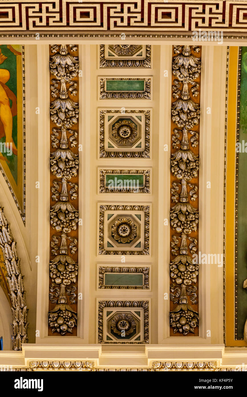 La Biblioteca del Congresso di Washington, DC. Thomas Jefferson Building, soffitto Design. Foto Stock