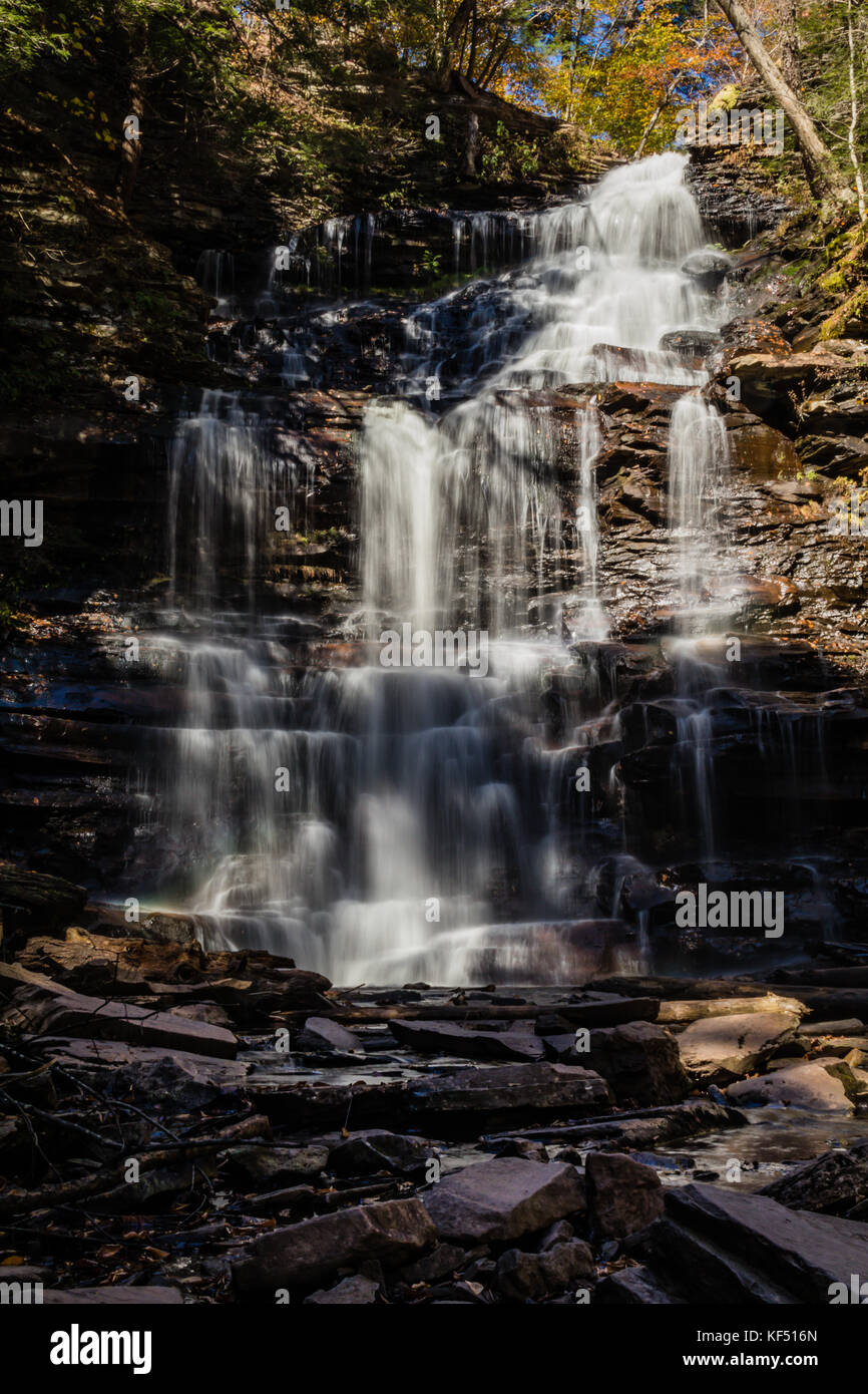 Le cascate sono circondato da colorati caduta delle foglie del Ricketts Glen State Park di Benton, pa Foto Stock