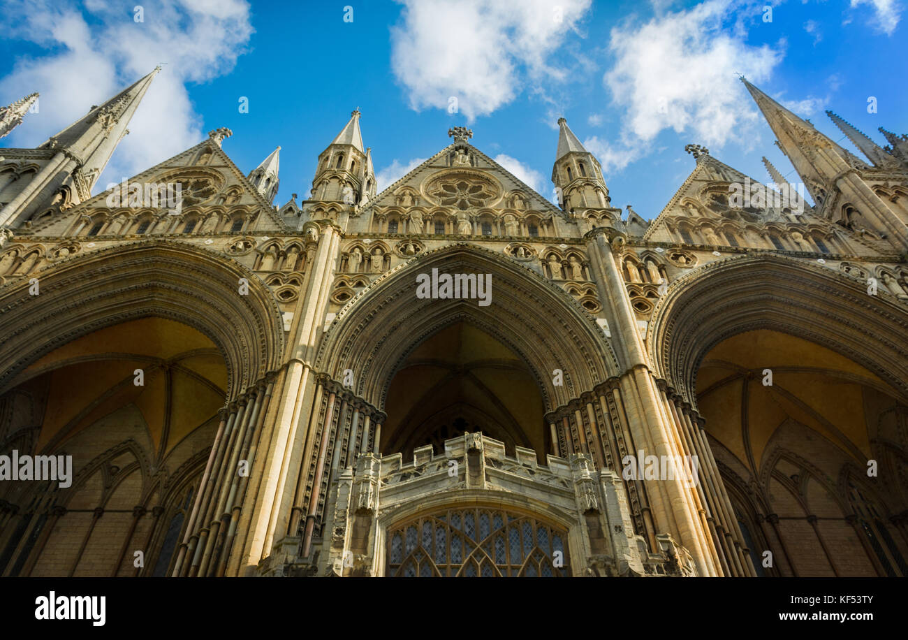 Peterborough Cathedral, correttamente la chiesa cattedrale di san Pietro, di san Paolo e di san Andrea - noto anche come la cattedrale di san Pietro. Foto Stock