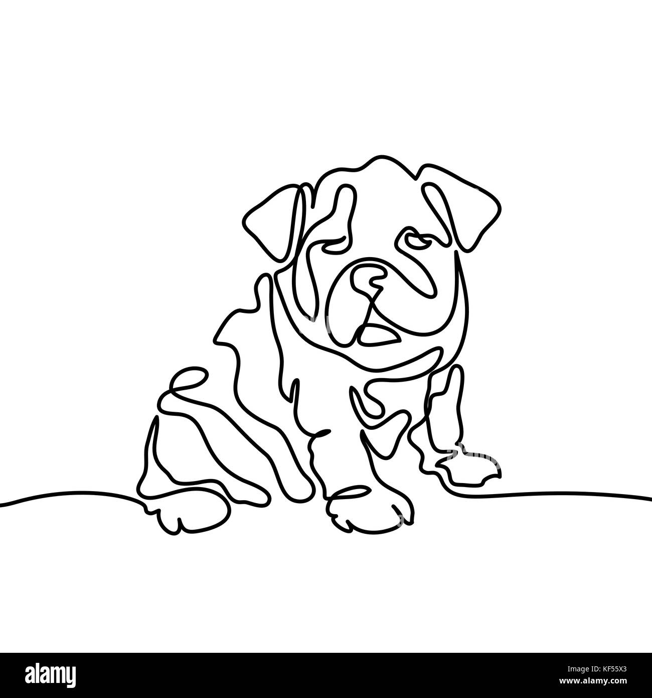 Rappresentazione in linea continua. cucciolo di cane sharpei sittimg. illustrazione vettoriale Illustrazione Vettoriale
