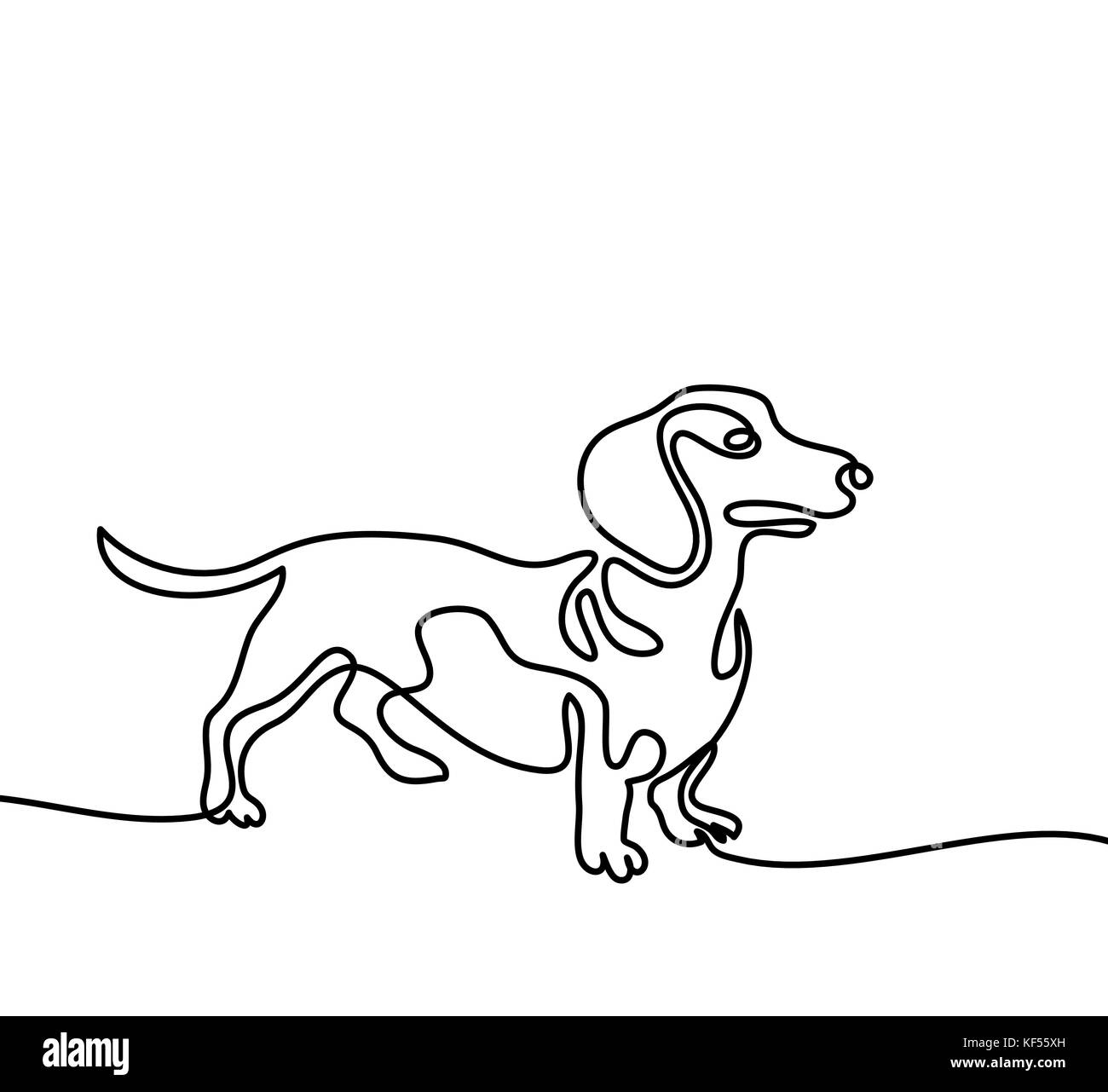 Rappresentazione in linea continua. cane bassotto in esecuzione. illustrazione vettoriale Illustrazione Vettoriale