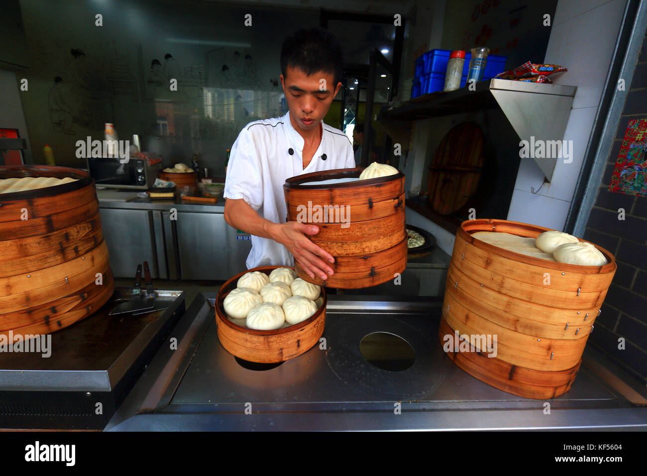 Asia, Cina Shanghai.. Baozi o anche chiamato Banh bao, Foto Stock