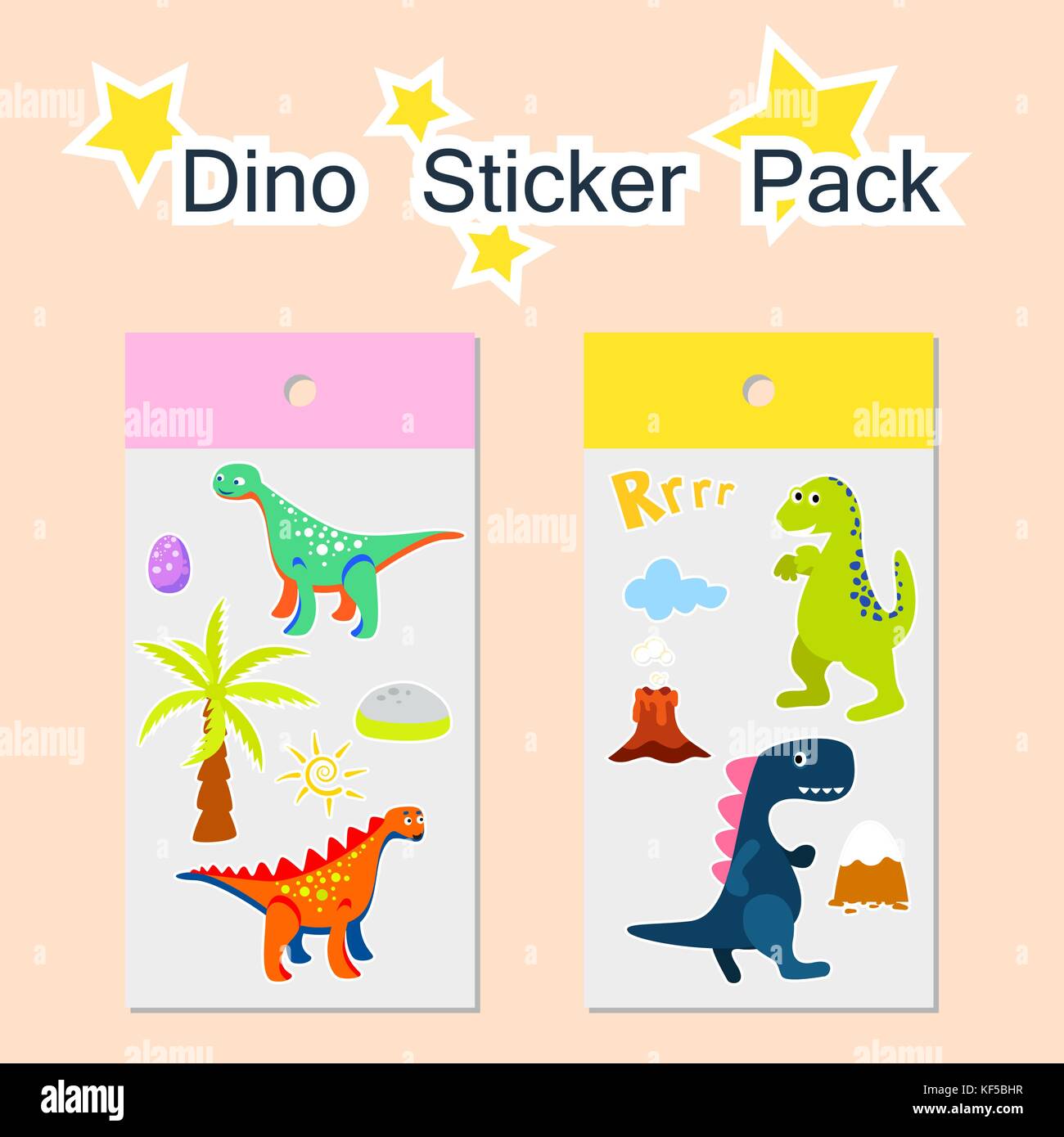 Dino sticker pack illustrazione vettoriale. Illustrazione Vettoriale