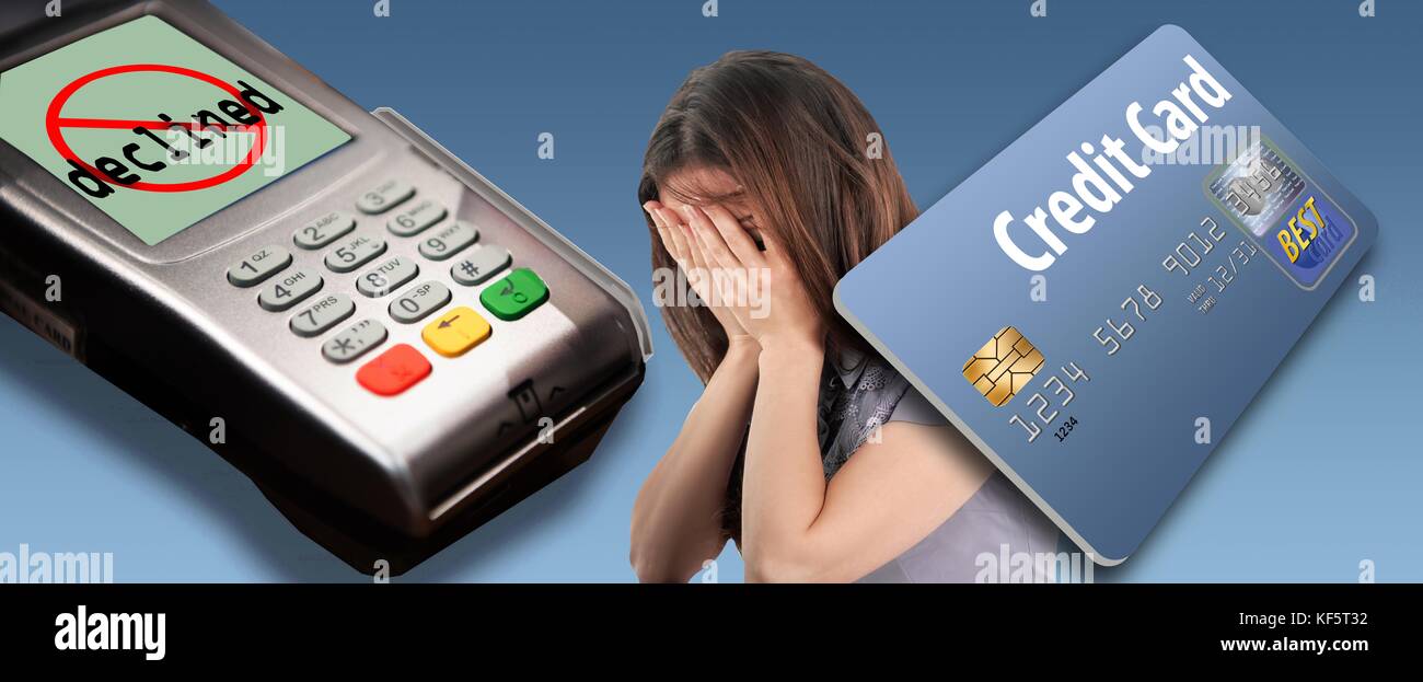 Carta di credito rifiutata e un angoscioso utente sono visto in questa  illustrazione Foto stock - Alamy