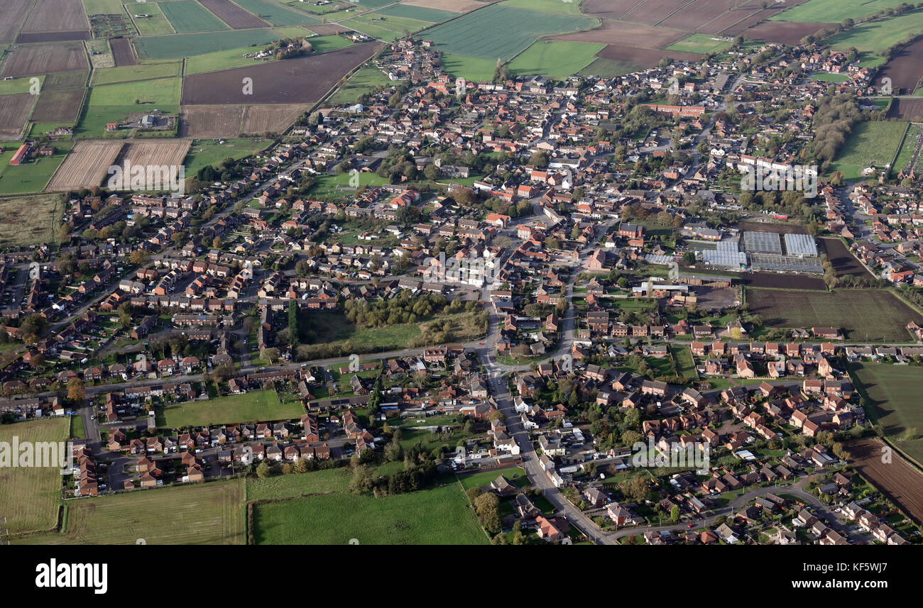 Vista aerea del Crowle, una piccola città nel nord della contea del Lincolnshire, Regno Unito Foto Stock