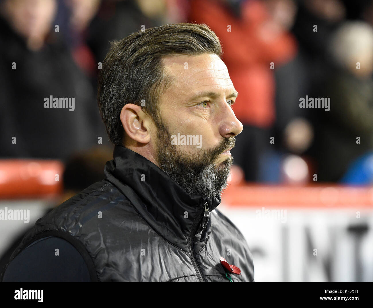 Derek McInnes, direttore di Aberdeen, durante la partita della Scottish Premiership al Pittodrie Stadium di Aberdeen. PREMERE ASSOCIAZIONE foto. Data foto: Mercoledì 25 ottobre 2017. Guarda la storia della Pennsylvania Soccer Aberdeen. Il credito fotografico deve essere: Ian Rutherford/PA Wire. RESTRIZIONI: SOLO PER USO EDITORIALE Foto Stock