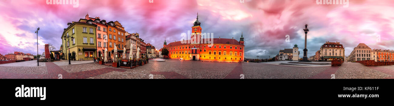 Varsavia Castello reale piazza dello skyline di sunrise, Polonia Foto Stock