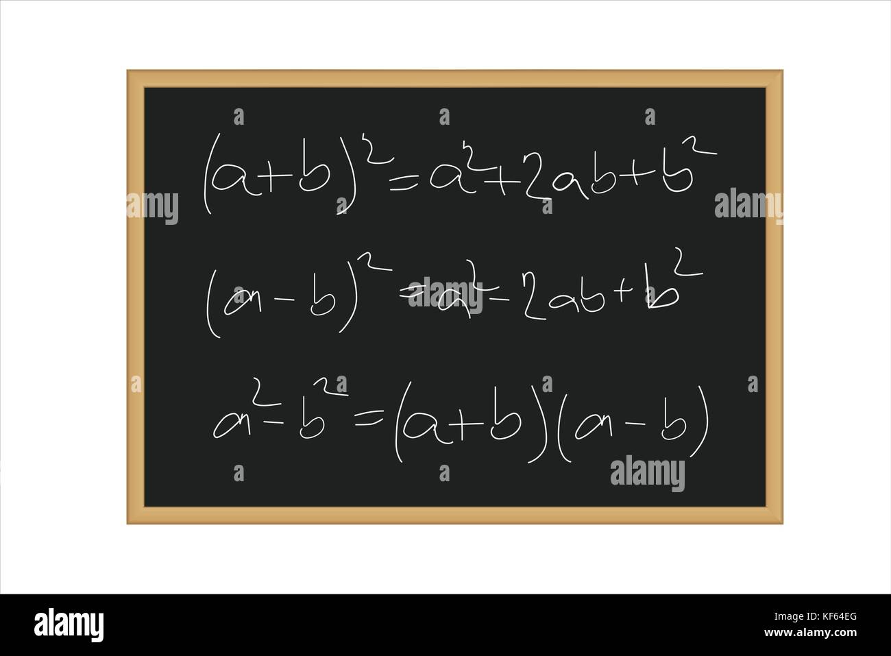 Realistico illustrazione vettoriale di una lavagna nera con formule matematiche scritte in Chalk isolato su uno sfondo bianco Illustrazione Vettoriale