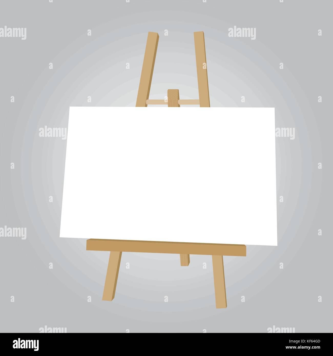 Illustrazione Vettoriale del cavalletto in legno con vuoto di carta bianca, isolata su uno sfondo grigio Illustrazione Vettoriale