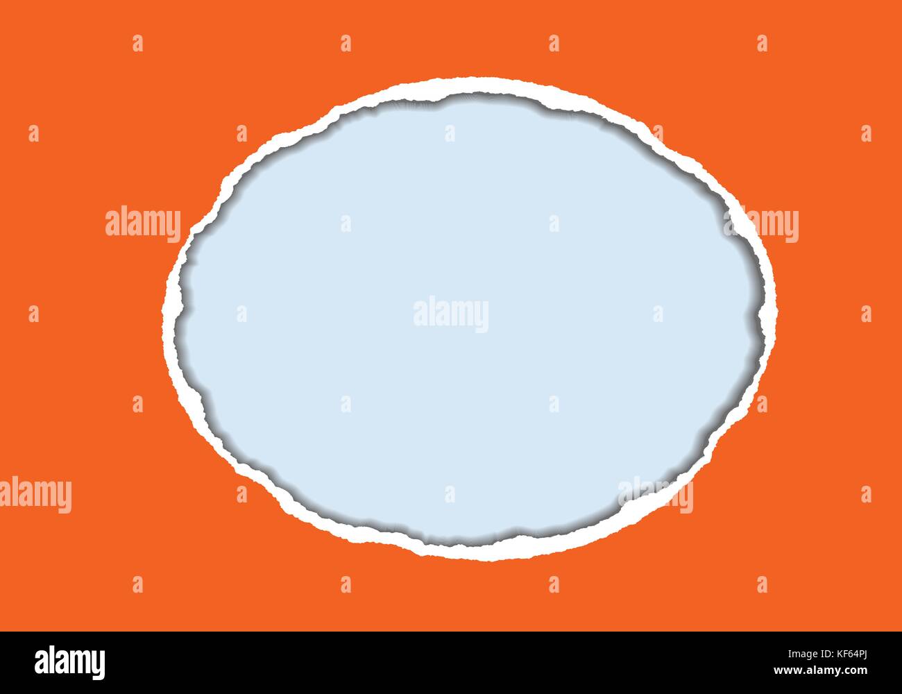 Vettore illustrazione realistica di orange carta strappata con ombra e la circolare del foro sagomato su sfondo blu con il telaio per il testo Illustrazione Vettoriale