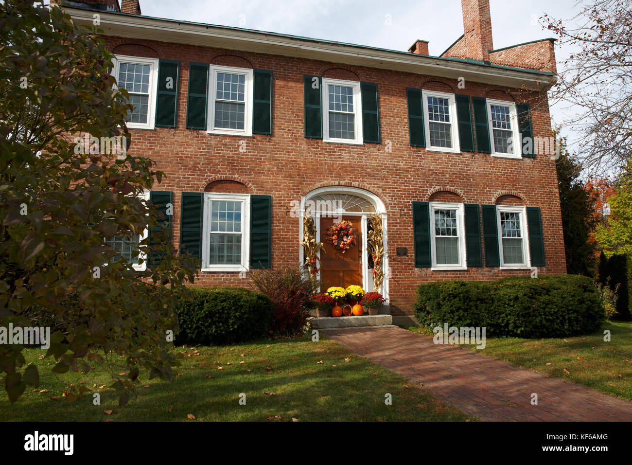 Storico di mattoni rossi nuova architettura in Inghilterra Daniel Taft House, 1826, Woodstock, Vermont Foto Stock