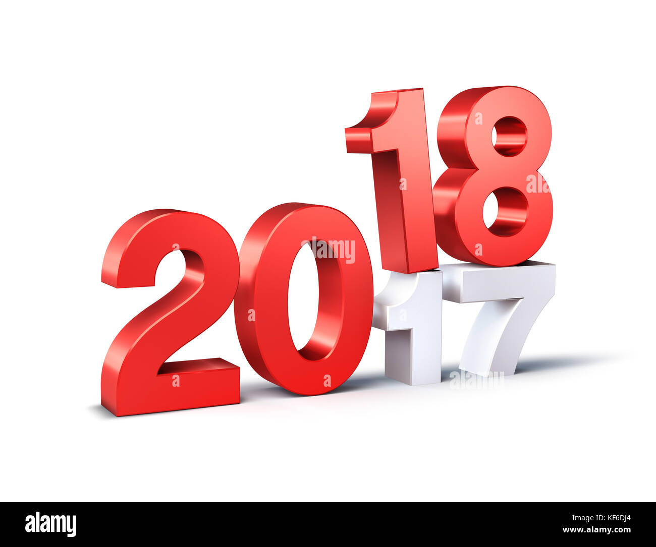 Rosso 2018 dattilografia data superiore a 2017, isolato su bianco - illustrazione 3D. Foto Stock
