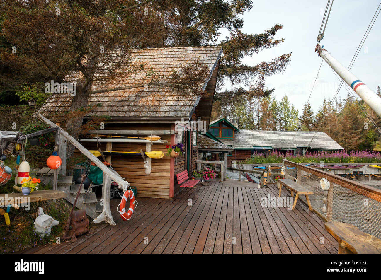 Stati Uniti d'America, Alaska, Omero, Cina poot baia Kachemak Bay, visualizzazione dei terreni di Kachemak Bay wilderness lodge Foto Stock