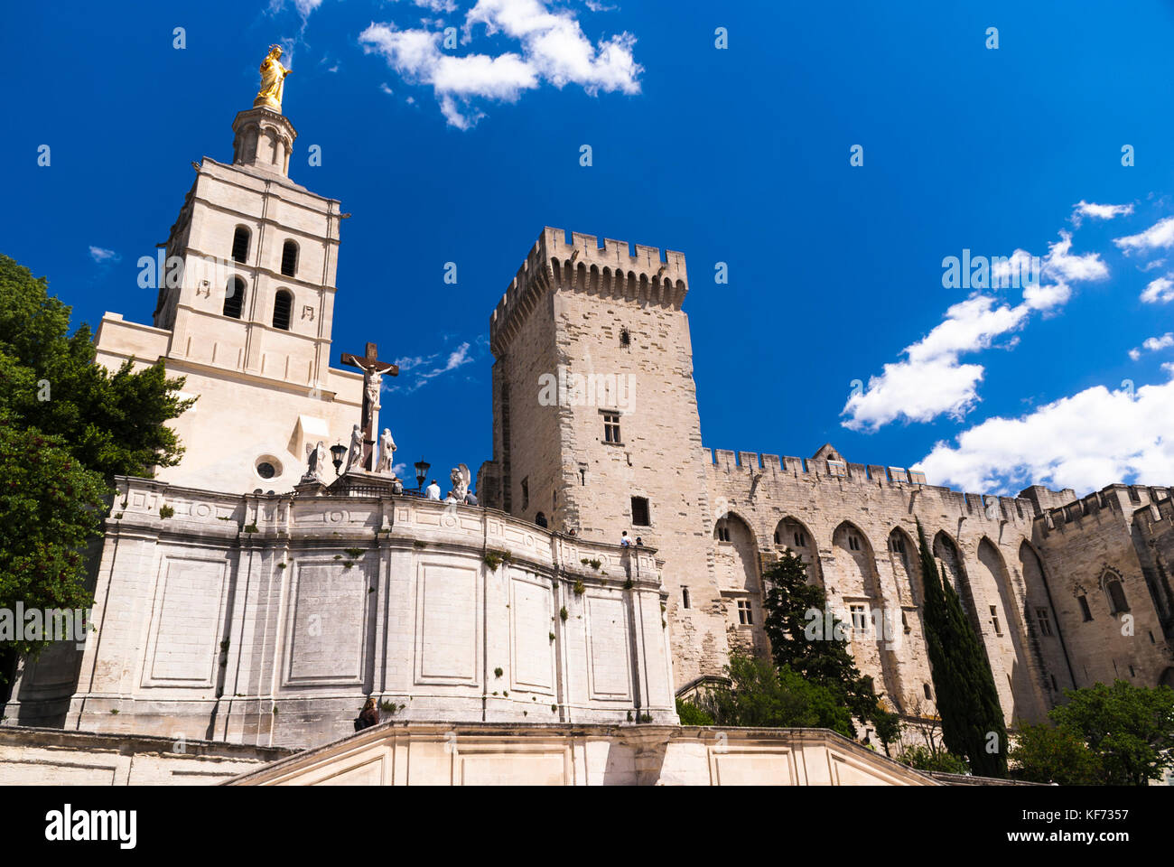 Cattedrale di Avignone (Notre-Dame des Doms) e Palazzo Papale (Palais des Papes). Avignone, Provenza, Vaucluse, Francia. Foto Stock