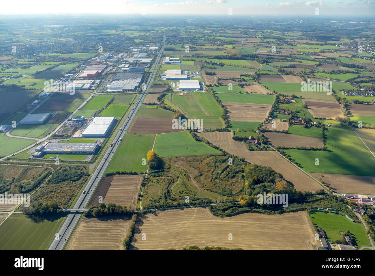 Parco INLOG, area logistica, pianificazione sviluppo industriale, autostrada A2, area industriale, urbanistica, Pelkum, Hamm, zona Ruhr, Nord Reno- Foto Stock