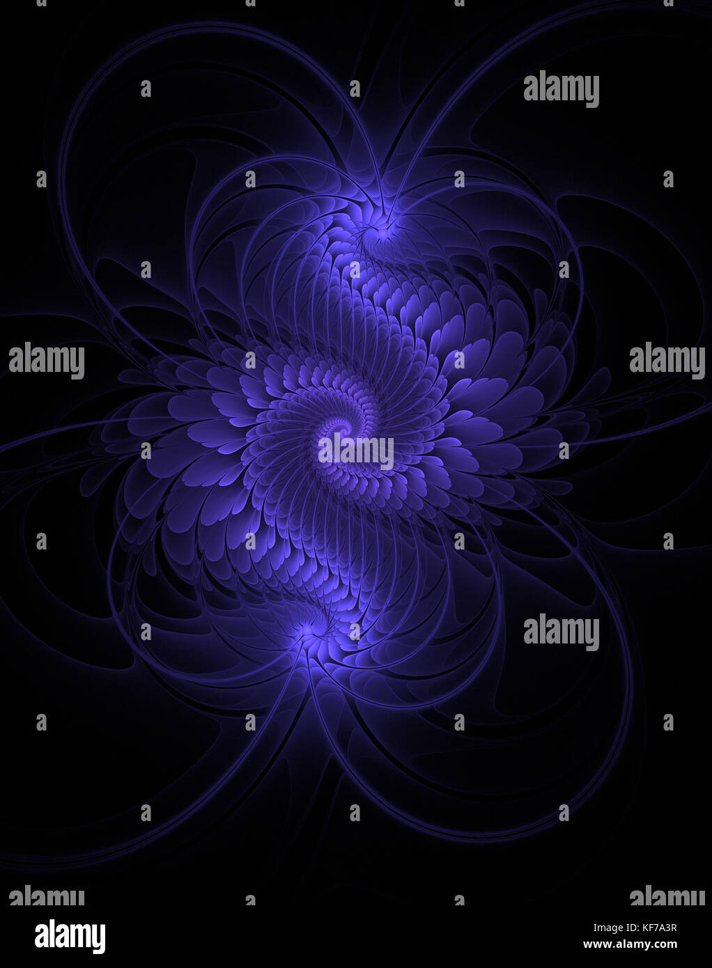 Il frattale illustrazione astratta di una spirale di colore blu su sfondo nero Foto Stock