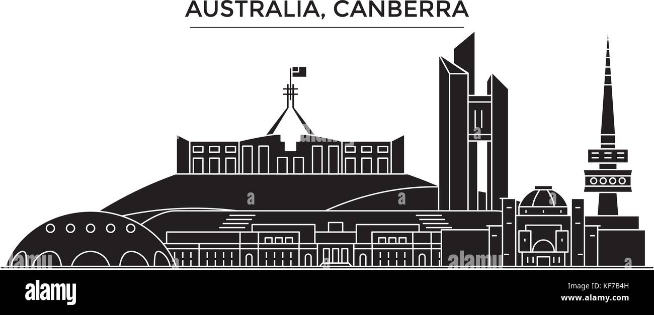Australia, Canberra vettore architettura dello skyline della città, viaggi cityscape con i punti di riferimento degli edifici, siti isolati su sfondo Illustrazione Vettoriale