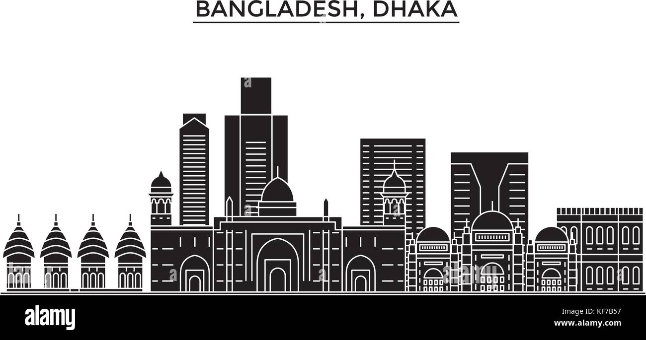 Bangladesh, Dhaka vettore architettura dello skyline della città, viaggi cityscape con i punti di riferimento degli edifici, siti isolati su sfondo Illustrazione Vettoriale
