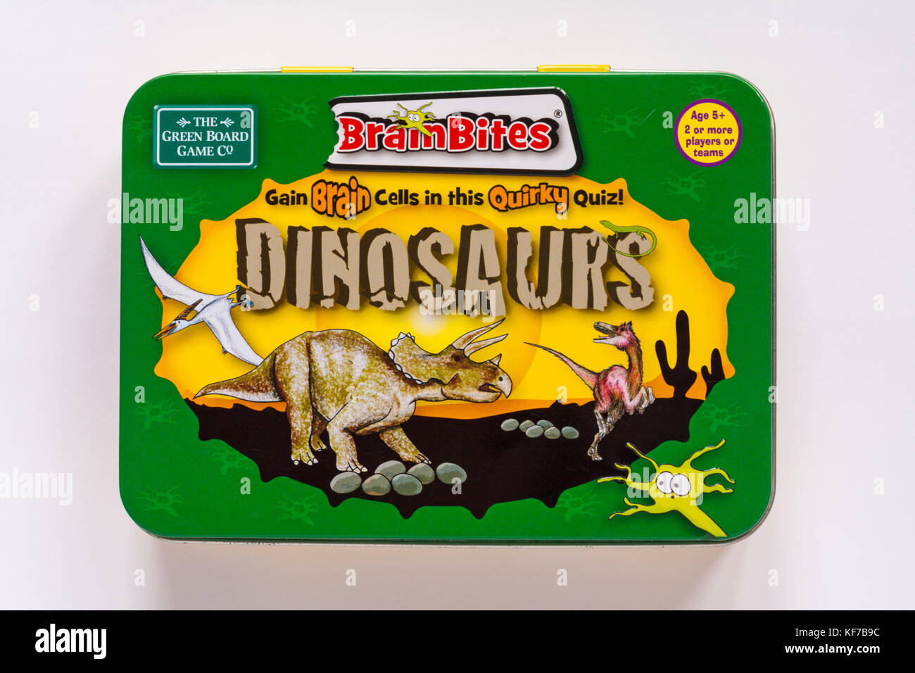 Dinosauri Brainbites ottenere cellule cerebrali in questo bizzarro quiz per la scheda verde gioco Co isolato su sfondo bianco Foto Stock
