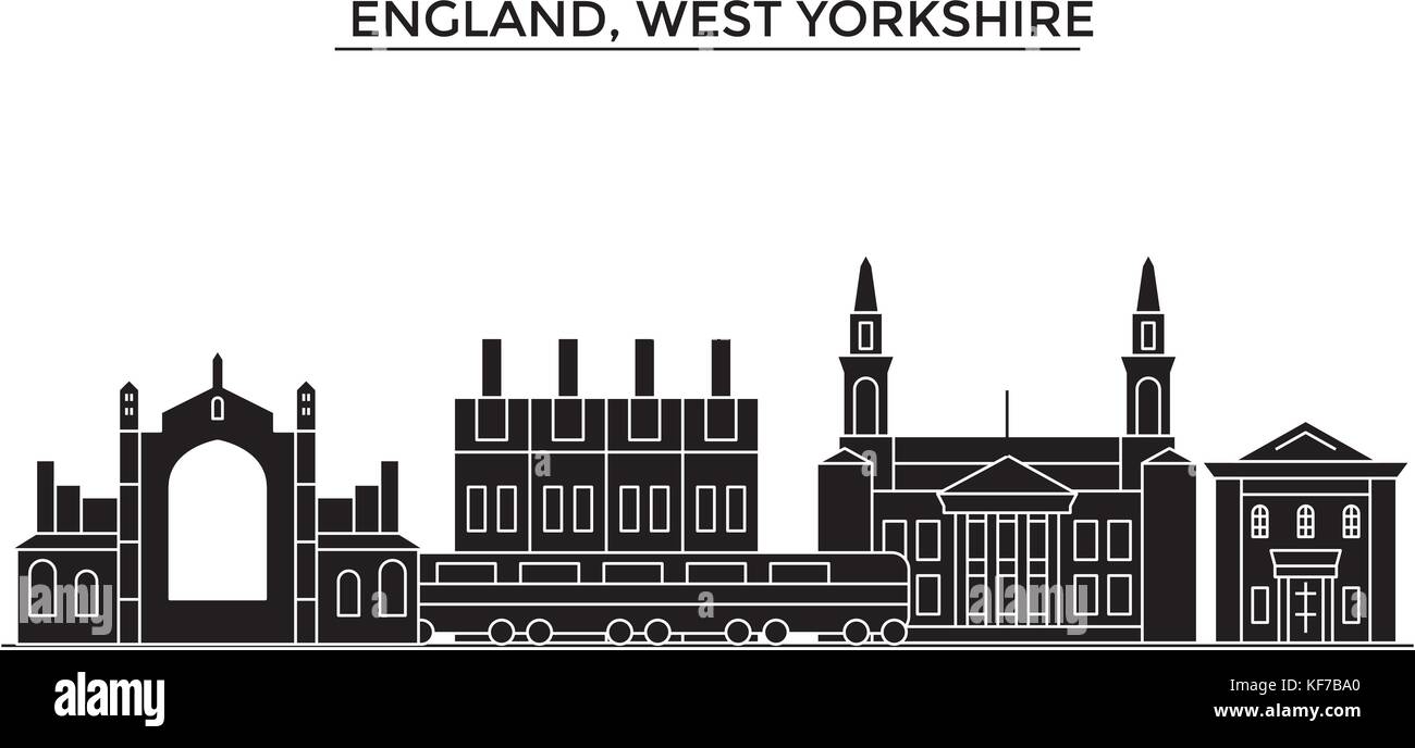 Inghilterra, West Yorkshire vettore architettura dello skyline della città, viaggi cityscape con i punti di riferimento degli edifici, siti isolati su sfondo Illustrazione Vettoriale