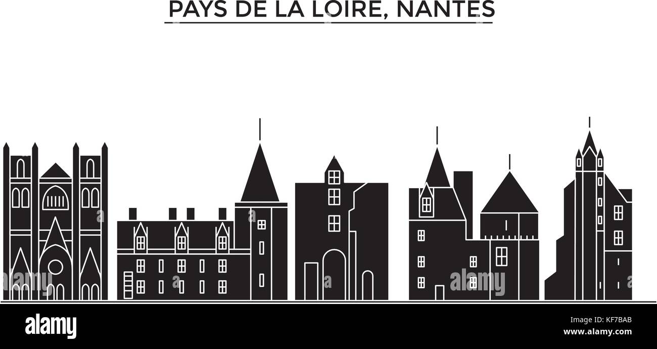Francia Pays de la Loire, Nantes vettore architettura dello skyline della città, viaggi cityscape con i punti di riferimento degli edifici, siti isolati su sfondo Illustrazione Vettoriale