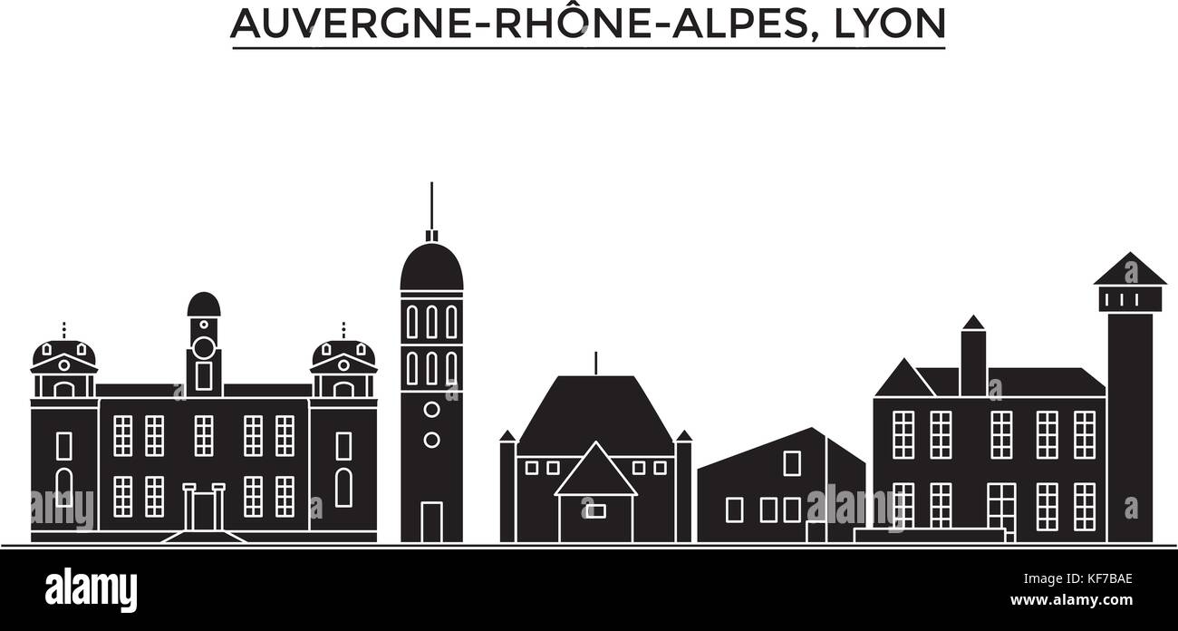 Francia Auvergne RHONE ALPES, Lione vettore architettura dello skyline della città, viaggi cityscape con i punti di riferimento degli edifici, siti isolati su sfondo Illustrazione Vettoriale