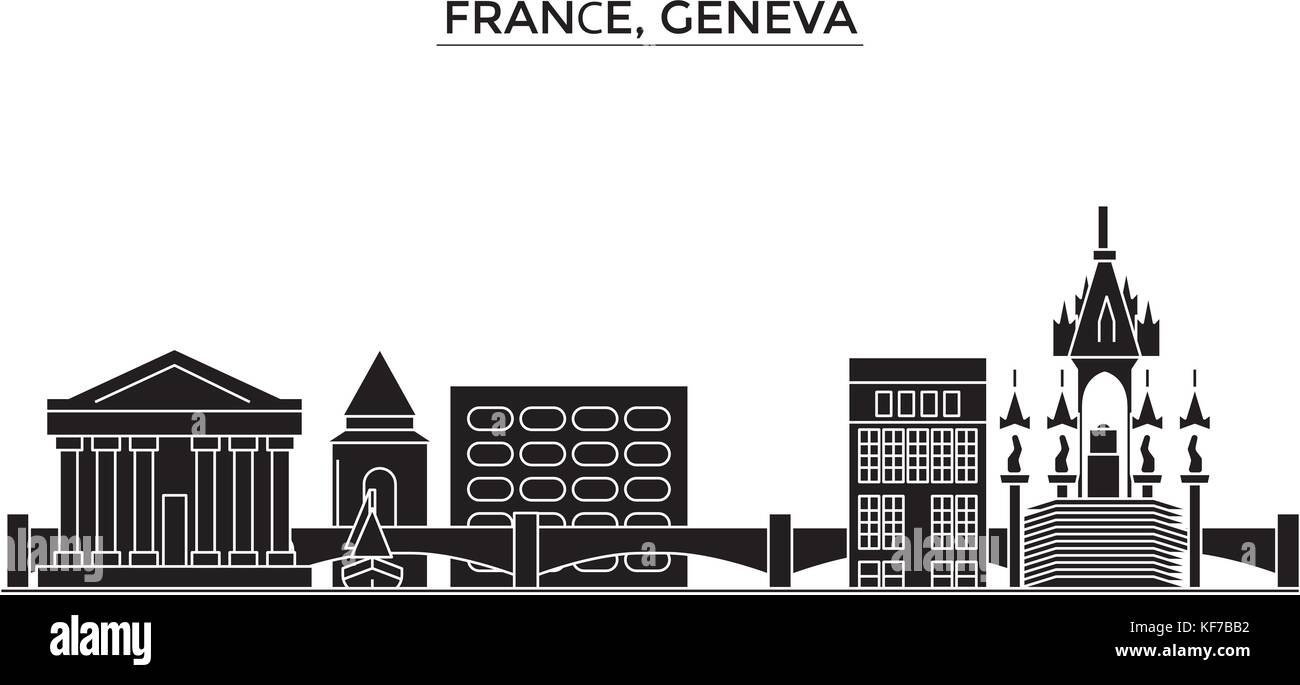 Francia, Ginevra vettore architettura dello skyline della città, viaggi cityscape con i punti di riferimento degli edifici, siti isolati su sfondo Illustrazione Vettoriale