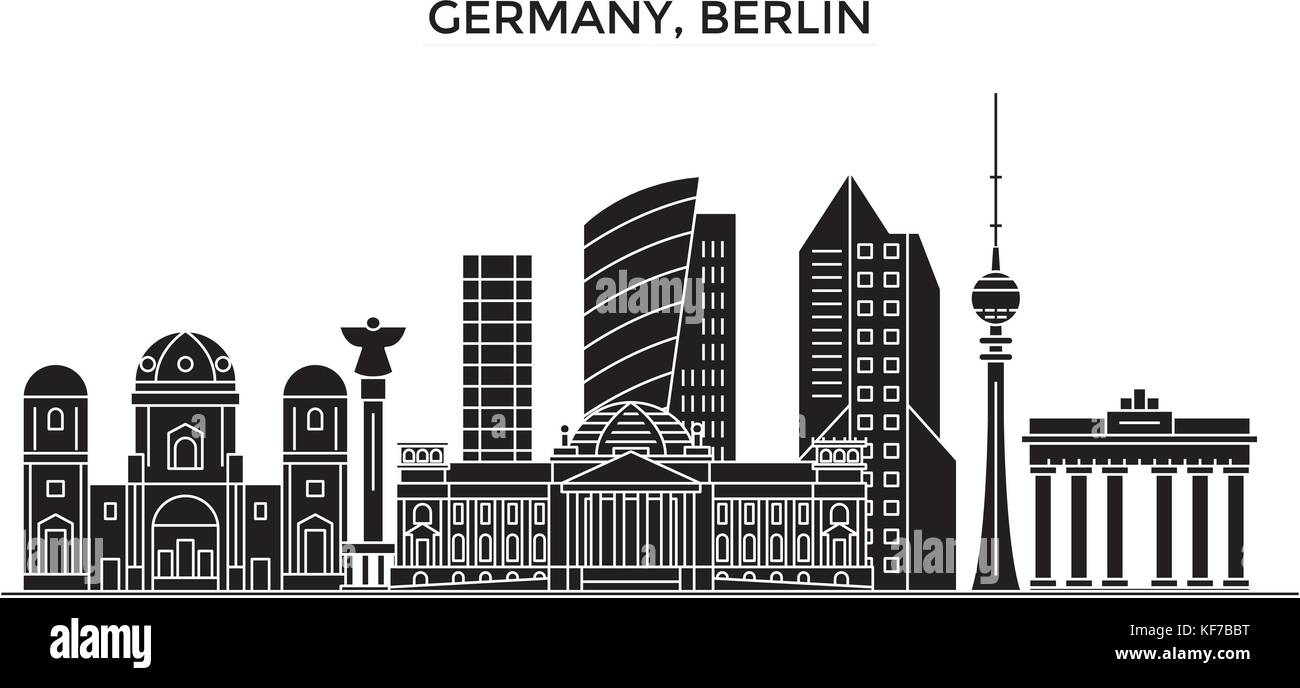 Germania Berlino vettore architettura dello skyline della città, viaggi cityscape con i punti di riferimento degli edifici, siti isolati su sfondo Illustrazione Vettoriale