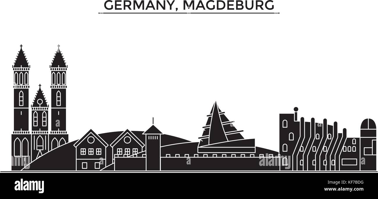 Germania, magdeburg vettore architettura dello skyline della città, viaggi cityscape con i punti di riferimento degli edifici, siti isolati su sfondo Illustrazione Vettoriale