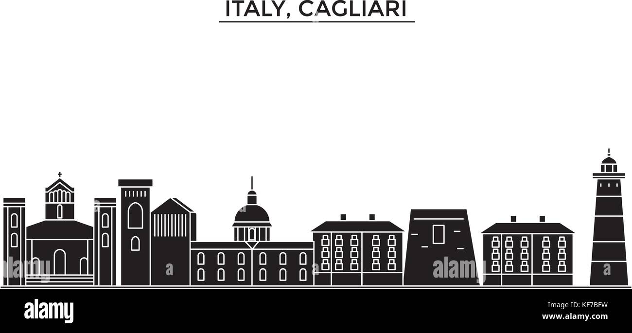 L'Italia, Cagliari vettore architettura dello skyline della città, viaggi cityscape con i punti di riferimento degli edifici, siti isolati su sfondo Illustrazione Vettoriale
