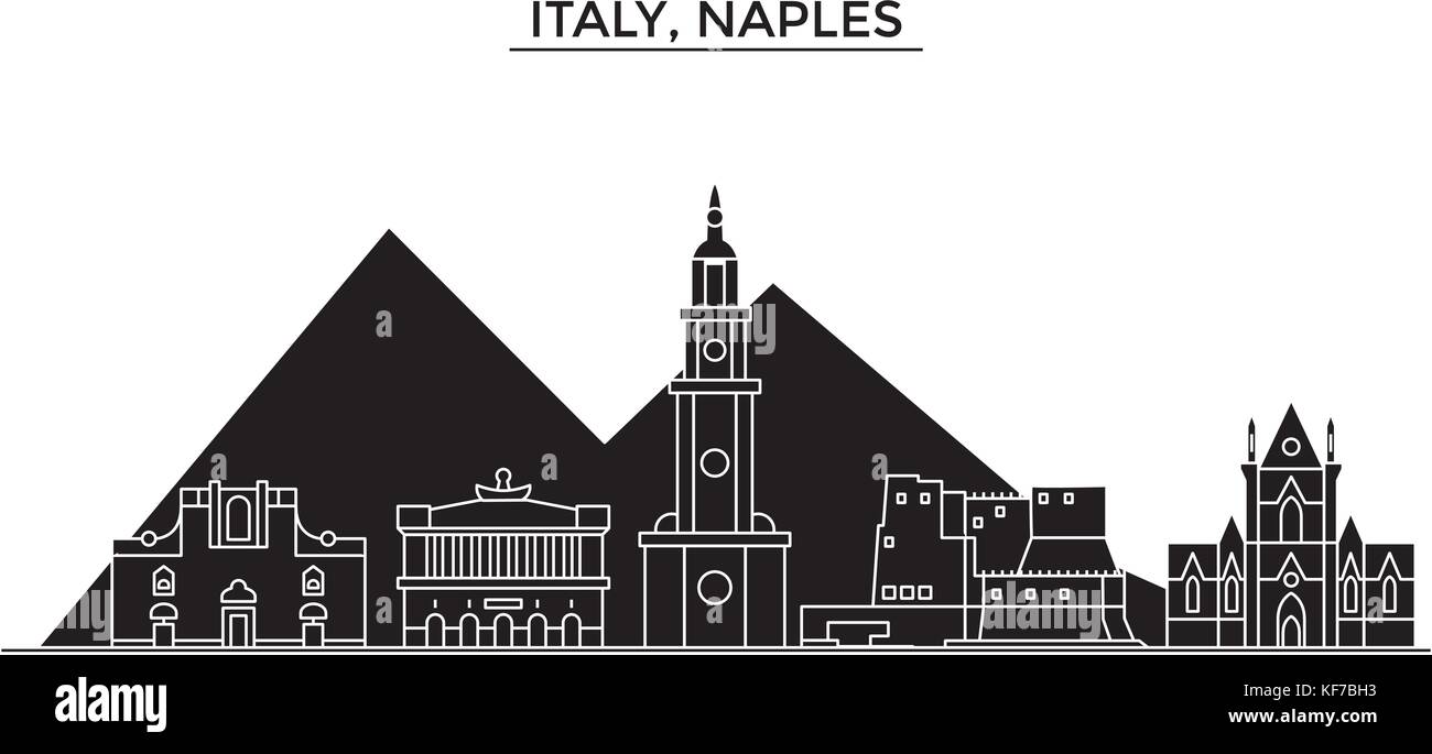 L'Italia, Napoli vettore architettura dello skyline della città, viaggi cityscape con i punti di riferimento degli edifici, siti isolati su sfondo Illustrazione Vettoriale