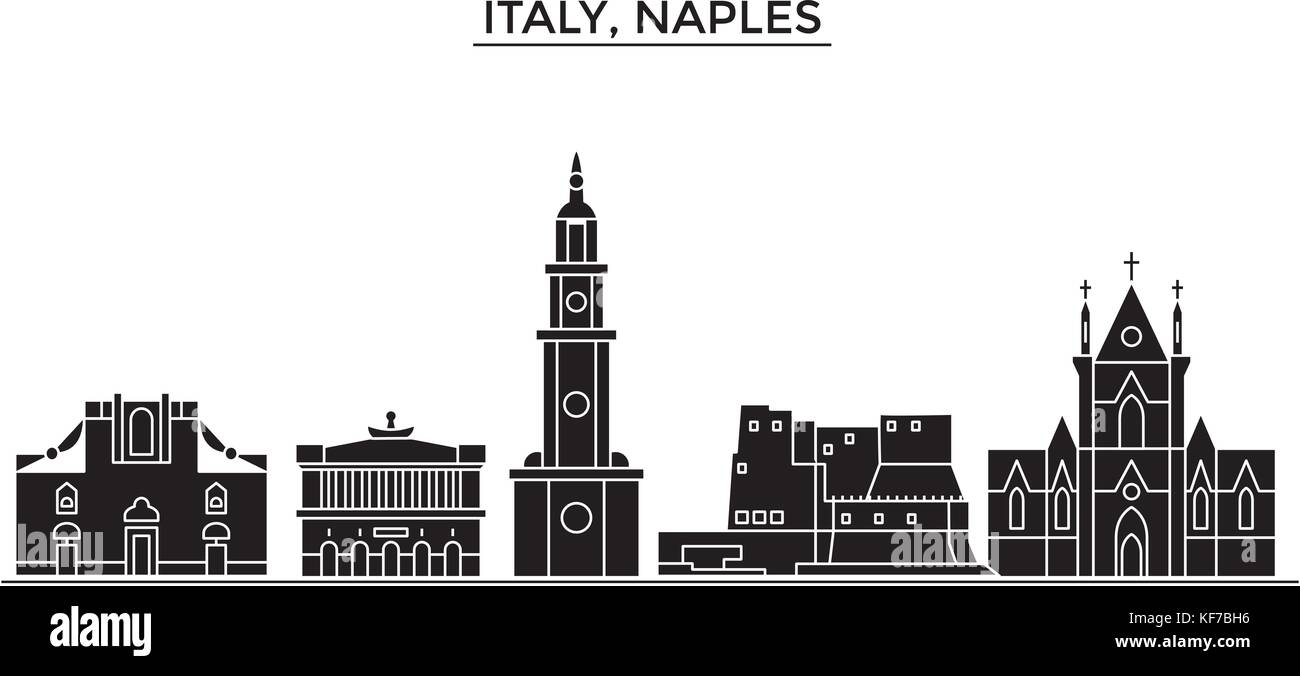 L'Italia, Napoli città architettura vettore dello skyline della città, viaggi cityscape con i punti di riferimento degli edifici, siti isolati su sfondo Illustrazione Vettoriale