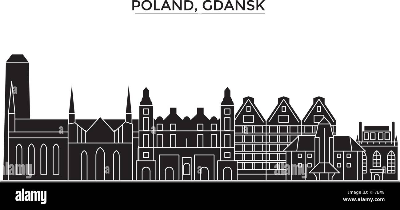 Polonia, Gdansk vettore architettura dello skyline della città, viaggi cityscape con i punti di riferimento degli edifici, siti isolati su sfondo Illustrazione Vettoriale