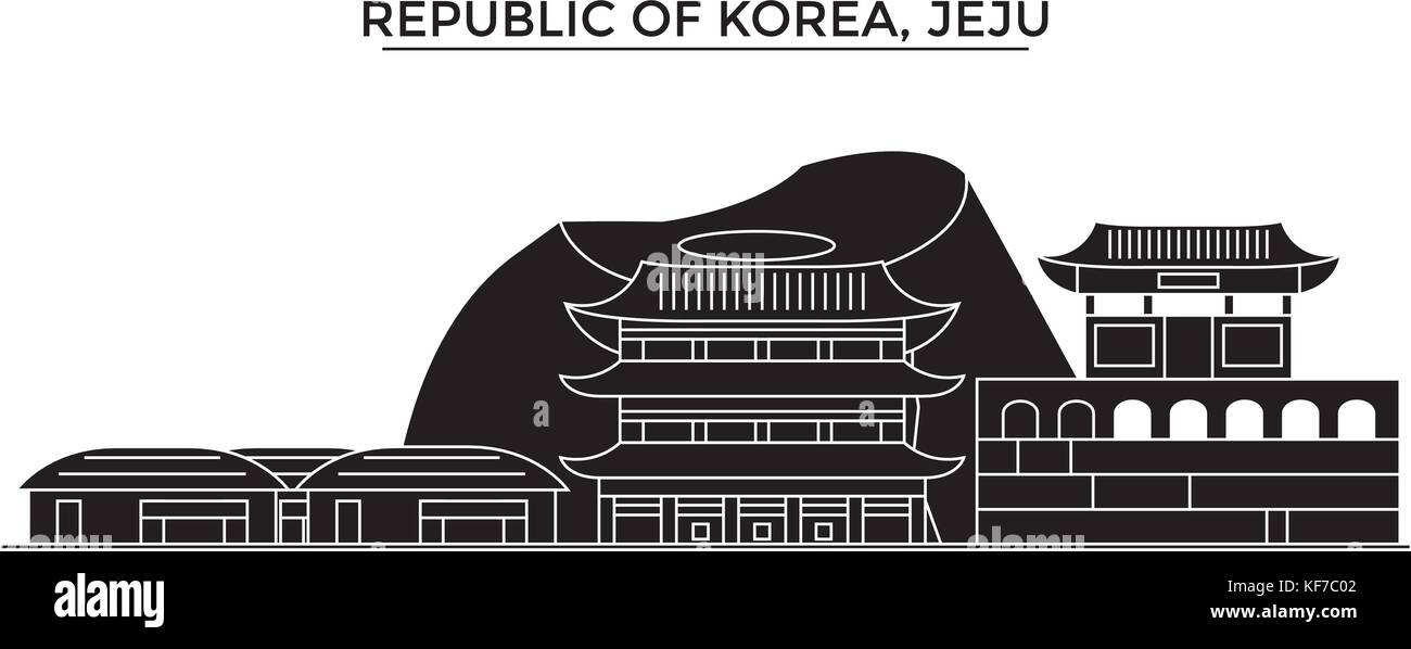 Repubblica di Corea, jeju vettore architettura dello skyline della città, viaggi cityscape con i punti di riferimento degli edifici, siti isolati su sfondo Illustrazione Vettoriale