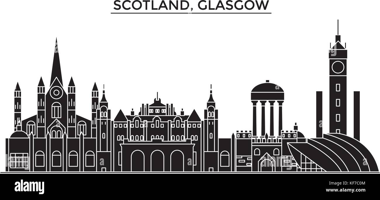 La Scozia, glasgow vettore architettura dello skyline della città, viaggi cityscape con i punti di riferimento degli edifici, siti isolati su sfondo Illustrazione Vettoriale