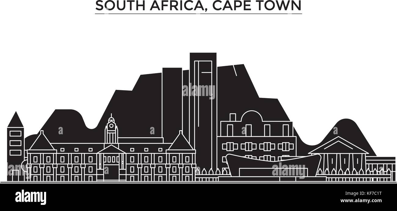 Sud Africa, Cape town vettore architettura dello skyline della città, viaggi cityscape con i punti di riferimento degli edifici, siti isolati su sfondo Illustrazione Vettoriale