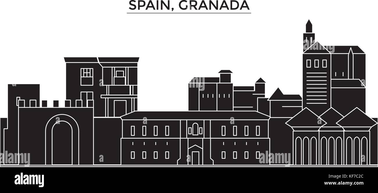 Spagna Granada vettore architettura dello skyline della città, viaggi cityscape con i punti di riferimento degli edifici, siti isolati su sfondo Illustrazione Vettoriale