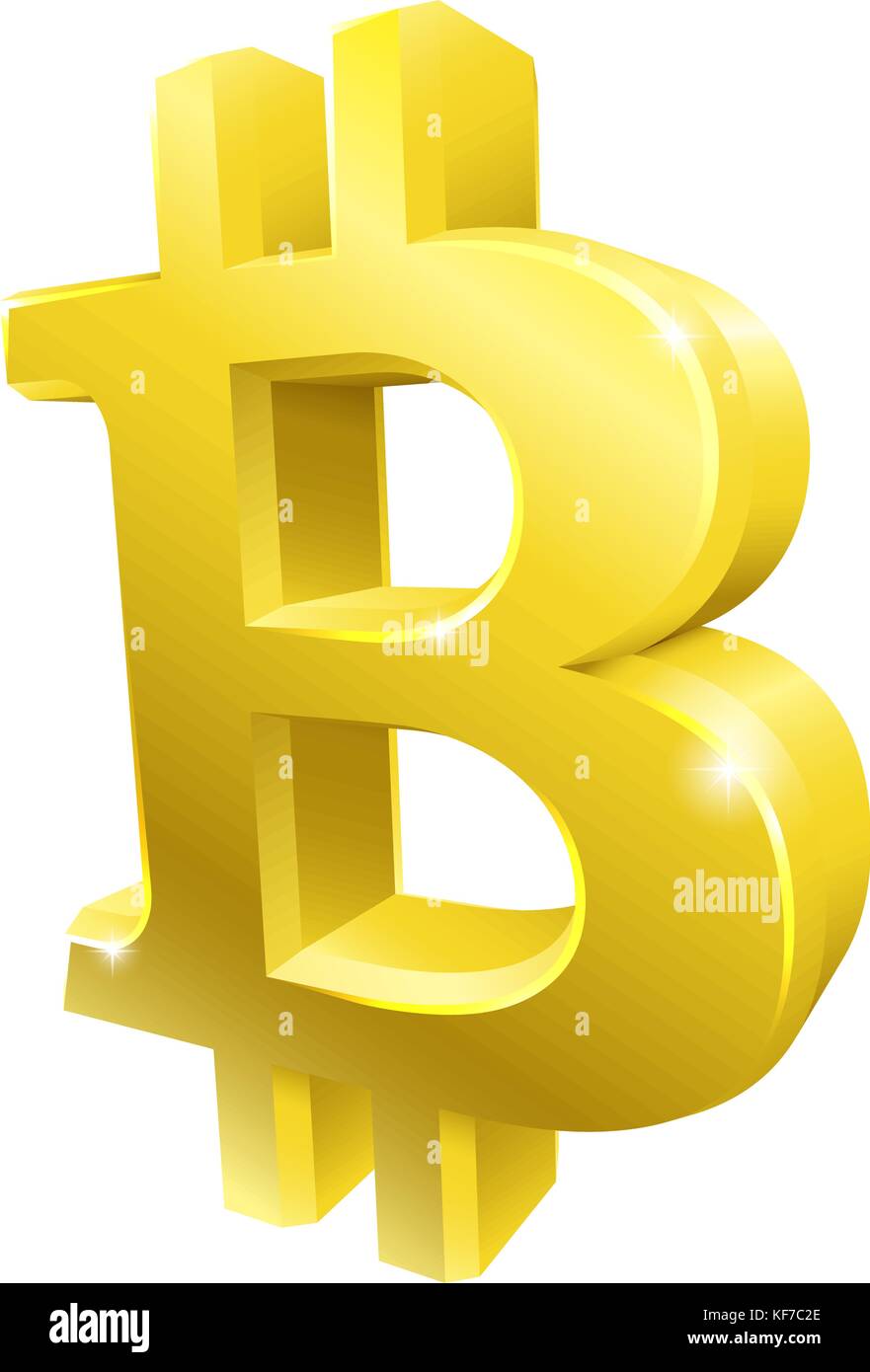 Simbolo Bitcoin 3d Gold Sign Illustrazione Vettoriale