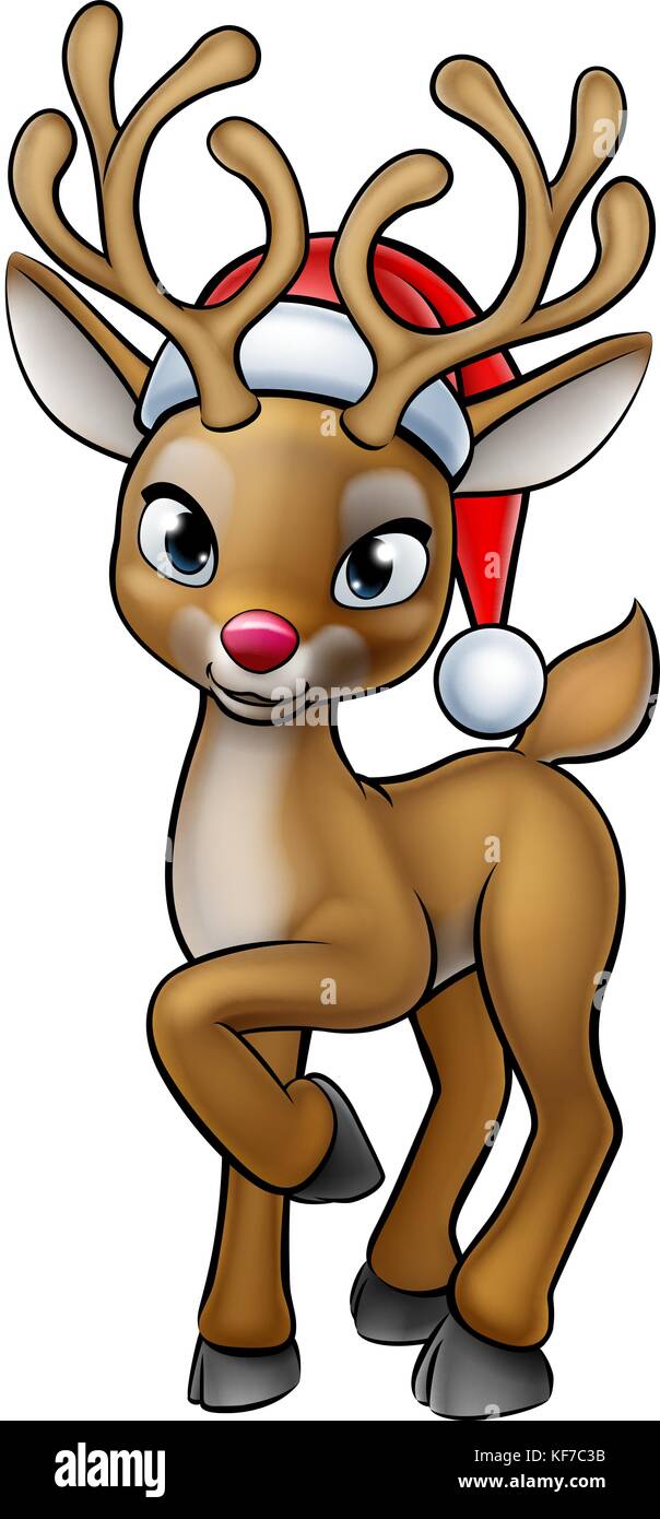 Cartone animato renna di Natale con cappello di Santa Immagine e Vettoriale  - Alamy