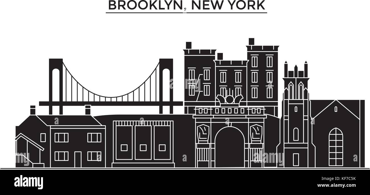 Stati Uniti d'America, Brooklyn, New York vettore architettura dello skyline della città, viaggi cityscape con i punti di riferimento degli edifici, siti isolati su sfondo Illustrazione Vettoriale