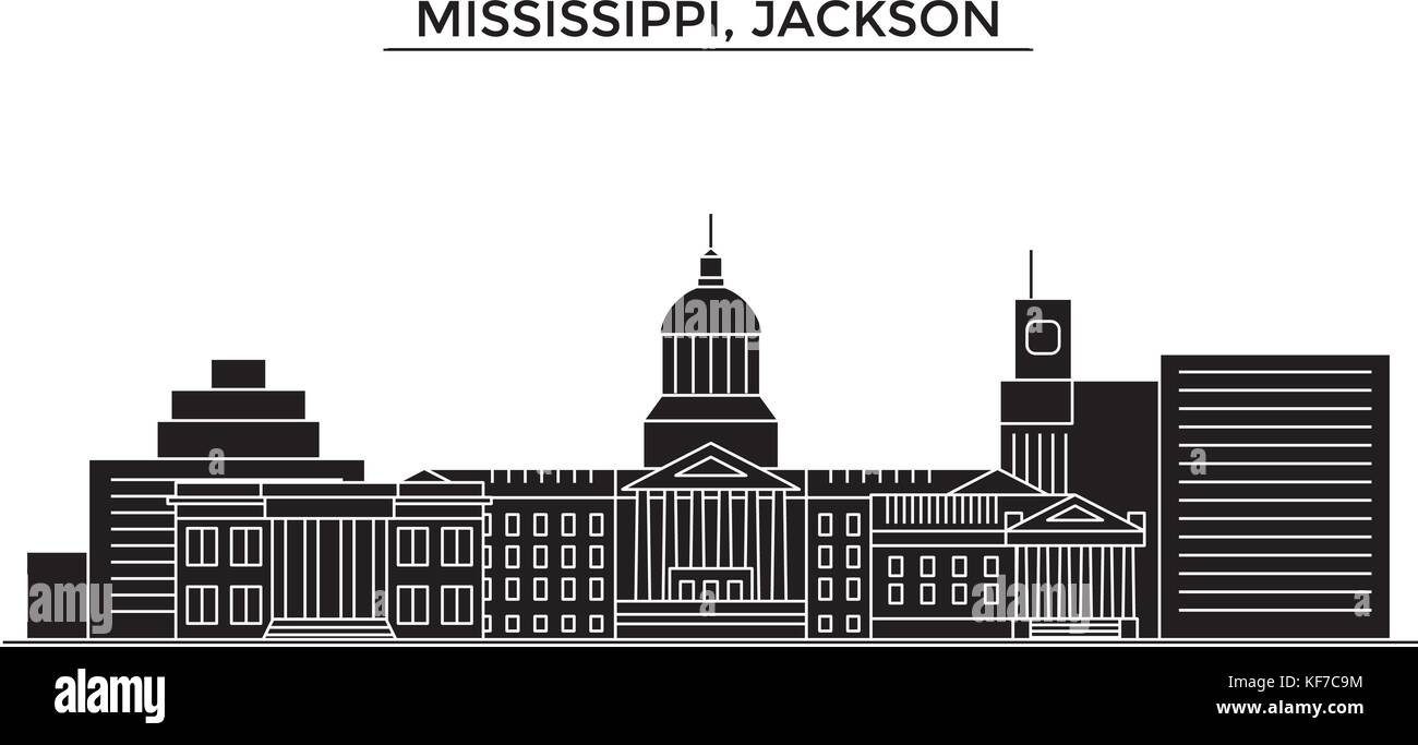 Stati Uniti d'America, Mississippi, jackson vettore architettura dello skyline della città, viaggi cityscape con i punti di riferimento degli edifici, siti isolati su sfondo Illustrazione Vettoriale