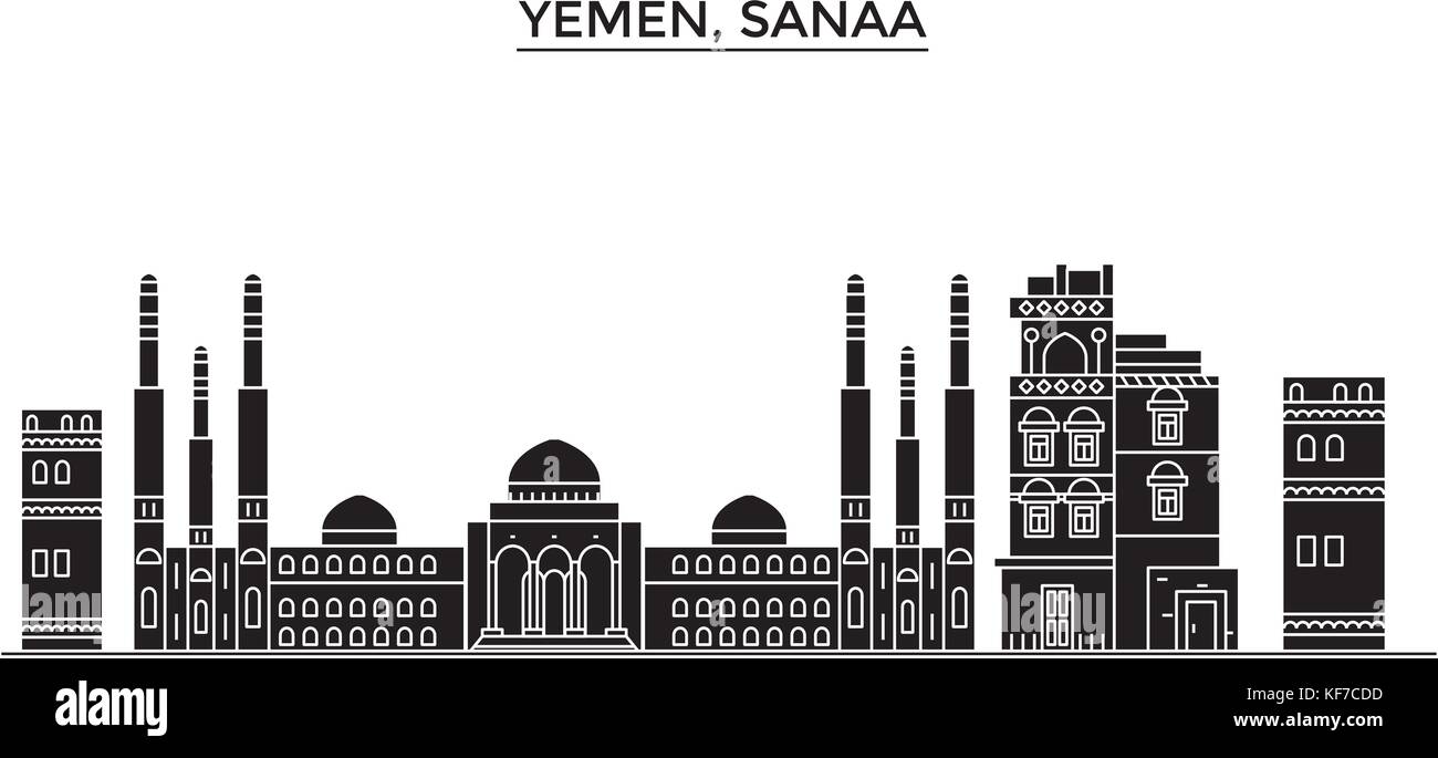 Yemen, sanaa vettore architettura dello skyline della città, viaggi cityscape con i punti di riferimento degli edifici, siti isolati su sfondo Illustrazione Vettoriale